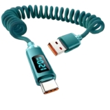 Spring USB A to C Fast Charging Cable Digital Display Nylon Braided Stretch Cord (Green,1m/39.37 in) – Sold by Haul Global/FBA