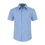 Spring&Gege Boys Button-up Short Sleeve Poplin Dress Shirt Blue 10-11