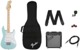 Squier by Fender Mini Stratocaster Pack, Beginner Electric Guitar, Includes Amp, Tuner, Gig Bag, Cable and Strap Daphne Blue Colour