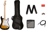 Squier by Fender Sonic Stratocaster Beginner Guitar Pack, 2-Colour Sunburst – Amp, Gig Bag, Cable, Strap