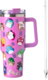 Squishmallows 40oz / 1200 ML Tumbler with Straw & Lid Leak & Spill Proof Travel Mug Stainless Steel Vacuum Insulated Water Bottle with Handle Keeps Cold for 17Hrs or Hot for 5Hrs