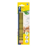 Staedtler Noris HB Graphite Pencil with Eraser Pack of 3