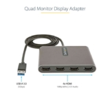 StarTech USB-A to 4 HDMI Adapter, 4x 1080p 60Hz, 1m, USB Powered