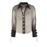 Steampunk Retro Drawstring Shirt Long-Sleeved Shirt Beige-Brown