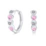 Sterling Silver Hoop Huggie Earrings, Pink Heart Zirconia, Lightweight Hypoallergenic