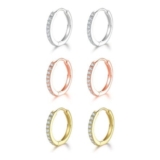 Sterling Silver Small Hoop Earrings, 3 Pairs, Cubic Zirconia