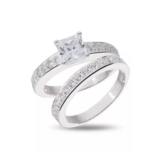 Sterling Silver Two Piece Square Cubic Zirconia Bridal Ring Set