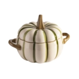 Stoneware Pumpkin Oven Dish – Green Stripe – 18cm