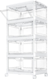 Storage Boxes with Lid – Plastic Storage Bins with 1 Lid,23L4 Tier Clear Stackable Storage Boxes with Wheels,Large Bins Organizer for Bedroom Living Room Bathroom,4-Tier&1 Lid