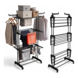 Straame 4-Tier Clothes Airer, Heavy Duty Foldable Drying Rack, 40 Kg, Black