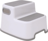 Straame Double Step Stool for Kids, Non Slip 2 Step Toddler Stool with Plastic Body, Rubber Grip Steps, Built-in Handles for Potty Training, Bathroom Sink, Kitchen Use, White and Grey