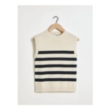 Studio Edit Cream Striped Knitted Tank Top