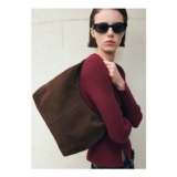 Suede Shoulder Bag with Stitching