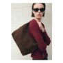 Suede Shoulder Bag with Stitching
