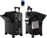 Suitcase Carry-on Luggage Spring-Summer Travel Airline Approved with TSA Lock 360 Wheel PC Hard Shell and Aluminum Frame Pressure-Resistant (Black, 24)