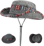 Sun Hats for Men, Retro Wide Brim Summer Hat with Adjustable Drawstring, Mens Bucket Hats, UV Protection Outdoor Bucket Hat for Fishing, Beach, Hiking Gray
