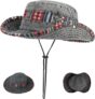 Sun Hats for Men, Retro Wide Brim Summer Hat with Adjustable Drawstring, Mens Bucket Hats, UV Protection Outdoor Bucket Hat for Fishing, Beach, Hiking Gray