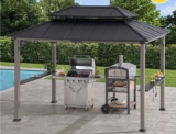 Sunjoy 3.6 x 2.4m Anthracite Wood Frame Hardtop Grill Gazebo with Electrical Outlets