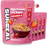 Surreal High Protein Low Sugar Granola – 13g Protein Vegan Snack or Breakfast Cereal – High Fibre, Plant-Based Granola Clusters 300 g (5 Packs, Mixed Berry)