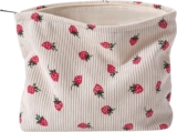 Süße Weiche Cord Zipper Makeup Tasche für Handtasche, Aesthetic Kosmetiktasche mit Erdbeermuster für Frauen und Mädchen, Reise Kosmetiktasche für Pinsel und Accessoires