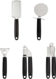 Swan Stealth 5-Piece Stainless Steel Gadget Set, Pizza Cutter, Y-Peeler, Garlic Press, Can Opener, Grater.