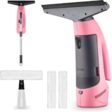 Swan x Lynsey SC59010QOC Rechargeable Cordless Window Vacuum Cleaner with Extension Pole, 35 Mins Runtime, Includes Spray Bottle with Cloth Holder / 2x Washable Microfiber Cloth, Pink