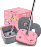 Swan x Lynsey TVs Queen of Clean Turbo Spin Mop, Clean and Dirty Water Separation, Effortless Wringing, 2 x Washable Microfibre Pads, Collapsible Handle, Ergonomic Design, Pink & Grey, SWFC1002QOCN
