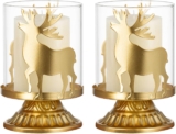Sziqiqi Tealight Candle Holders Christmas Modern Decor, Hurricane Pillar Candle Holder Set of 2, Decorative Stag Candle Stands Centerpieces for Christmas Table Mantle Fireplace Decoration, Gold