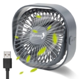 TANNESS Desk Fan, USB, 360 Rotation Small, Portable Quiet, 3 Speed Fans & Strong Airflow, Grey