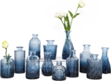 TBWIND 12pcs Glass Bud Vases Set, Small Vases for Flowers, Blue Bud Vase for Centerpieces in Bulk, Mini Vintage Vase for Rustic Wedding Decorations, Office and Home Table Flower Décor-Blue