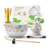 TEANAGOO Matcha Set with Spout, Wildflower Clay Bowl, Bamboo Whisk