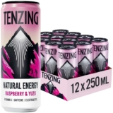 TENZING Natural Energy Drink, Plant Based, Vegan, & Gluten Free Drink, Raspberry & Yuzu, 12 x 250ml