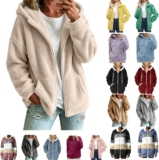 TEPTDirio Fleece Jacket Women Long Sleeve Solid Color Winter Coats for Women Uk Soft Warm Ladies Fleece Jackets Full Zip Oversized Fuzzy Womens Coats Autumn Winter Fluffy Thick Womens Hoodies