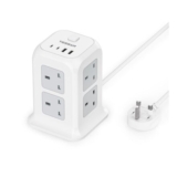 TESSAN 8-Way Tower Extension Lead, 2m, 4 USB Ports