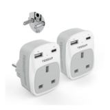 TESSAN UK to European Plug Adapter, Type E F EU Travel Adapter with USB