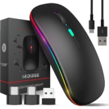 TEUREMI Wireless Mouse Bluetooth & 2.4GHz Dual Mode, Rechargeable RGB Computer Mous e, 8002400 DPI, USB Mouses, Wireless Mouse for Laptop, Bluetooth Mose for Laptop Accessories