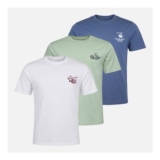 THREADBARE Mens Haddon Three Pack Graphic T-Shirts Sage/Denim Blue/White