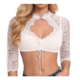 TOFOTL Peasant Blouse with Lace, Stand-up Collar, 3/4 Sleeves, White