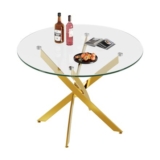 TOTEBOX 90cm round Dining Table with Tempered Glass Top, Golden