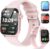 TRAUSI Smart Watches for Women Men, 1.83 inches HD Smartwatch with 120 Sports Modes, Heart Rate/Sleep Monitor, IP67 Waterproof, Bluetooth Call & Music Control for iPhone/Android (Light pink)