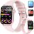 TRAUSI Smart Watches for Women Men, 1.83 inches HD Smartwatch with 120 Sports Modes, Heart Rate/Sleep Monitor, IP67 Waterproof, Bluetooth Call & Music Control for iPhone/Android (bright pink)