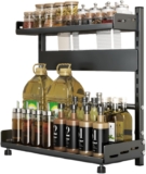 TRAYINDALY 2 Tier Spice Rack, Free Standing Spice Organiser, Expandable Spice Racks, Space-Saving Kitchen Shelf Organiser, Black Shelf Organiser, Spices Organizers and Storage for Kitchen Worktop