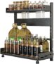 TRAYINDALY 2 Tier Spice Rack, Free Standing Spice Organiser, Expandable Spice Racks, Space-Saving Kitchen Shelf Organiser, Black Shelf Organiser, Spices Organizers and Storage for Kitchen Worktop