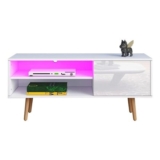 TV Stand, 1 Door, 2 Shelves, Wooden Legs, LED, 110cm