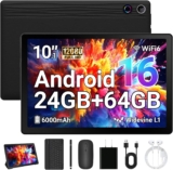 Tablets 10 inch Tablet Android 16,24GB RAM 64GB ROM (1TB TF Expand),5G WiFi 6,1280 x 800 HD, 5MP8MP Dual Camere,Android Tablet with Keyboard, Stylus, Mouse, Earphone, Case (Black)