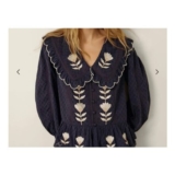 Talia Tulip Embroidered Scallop Collar Top Blue