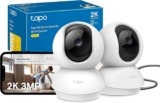 Tapo C210P2 2K 3MP Pan/Tilt Indoor Security Camera, 2-Pack WiFi Camera, AI Detection, Baby Monitor, Pet Camera,Dog Camera, 360 View, Night Vision, No Monthly Fee, Local Storage, Works with Alexa