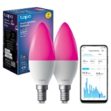 Tapo L430C(2-Pack) Smart Bulb, Alexa Light Bulbs, E14, LED Light Bulb, 470 Max Lumens, Dimmable, Colour Changing Light Bulb, Auto Biorhythm