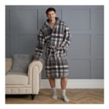 Tartan Check Print Teddy Dressing Gown, Adults – Charcoal