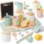 Tea Set Pretend Play Afternoon Tea Party Food Toys Lemonade Stand Supplies No Assembly Required Non-Toxic Wooden Tea Set Toys Lemonade Stand for Toddlers 3-5 Birthday Gift